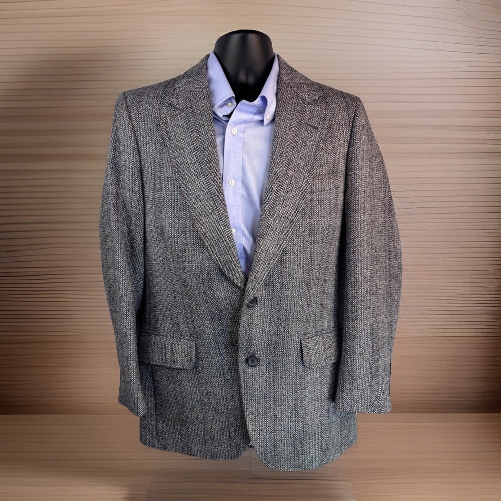 Vintage 1960s Blazer Sport Coat Donegal‎ Tweed Wool Jacket 40R Ivy Salt & Pepper